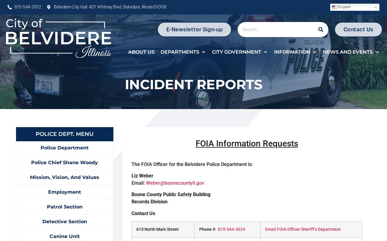 Belvidere Police incident records and FOIA source